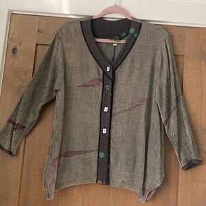 JGU Mad Lab Button Down Blouse Top Tunic Womens S Art To Wear Artsy Lagenlook